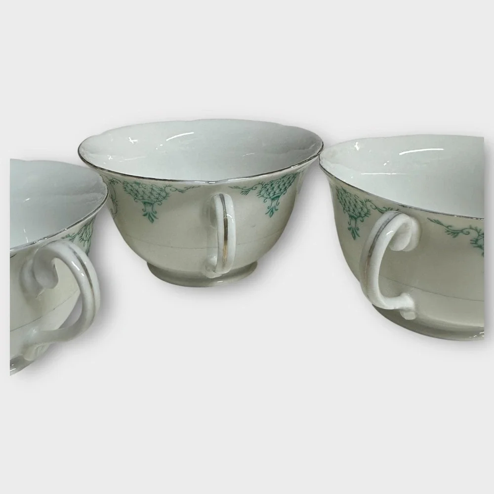 VTG Harco Japan Tea Cup & Saucer SET‎ OF 3 Hand Painted Floral Lattice Porcelain